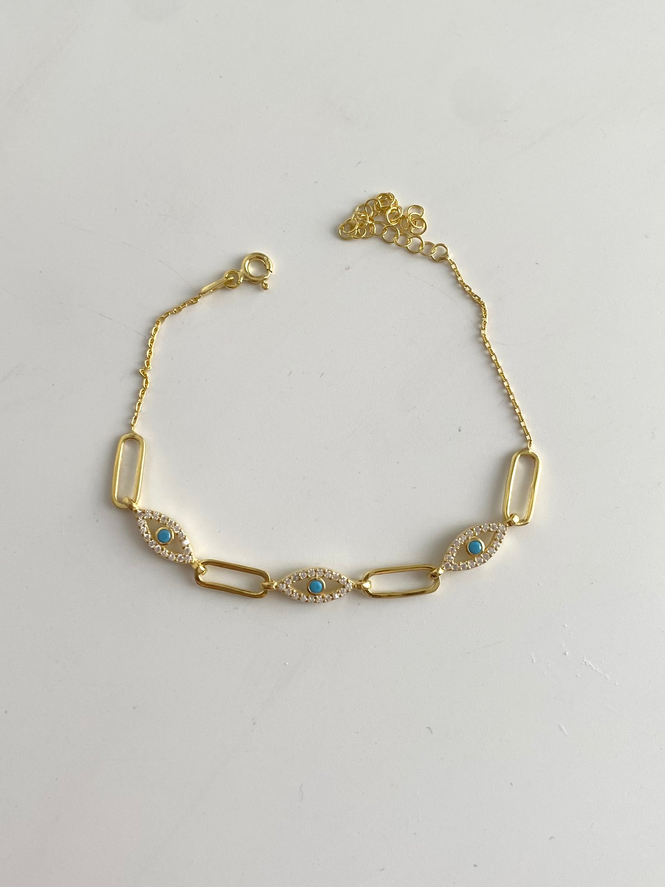 925 Gümüş Taşlı Mavi Göz Bileklik