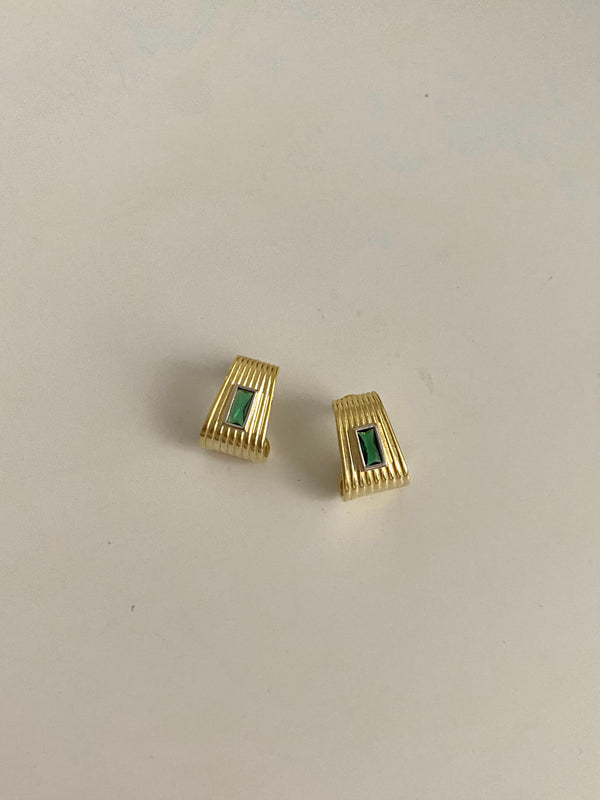 925 Gümüş Yeşil Baget Vintage Küpe
