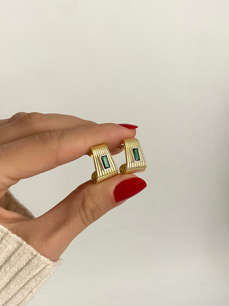 925 Gümüş Yeşil Baget Vintage Küpe