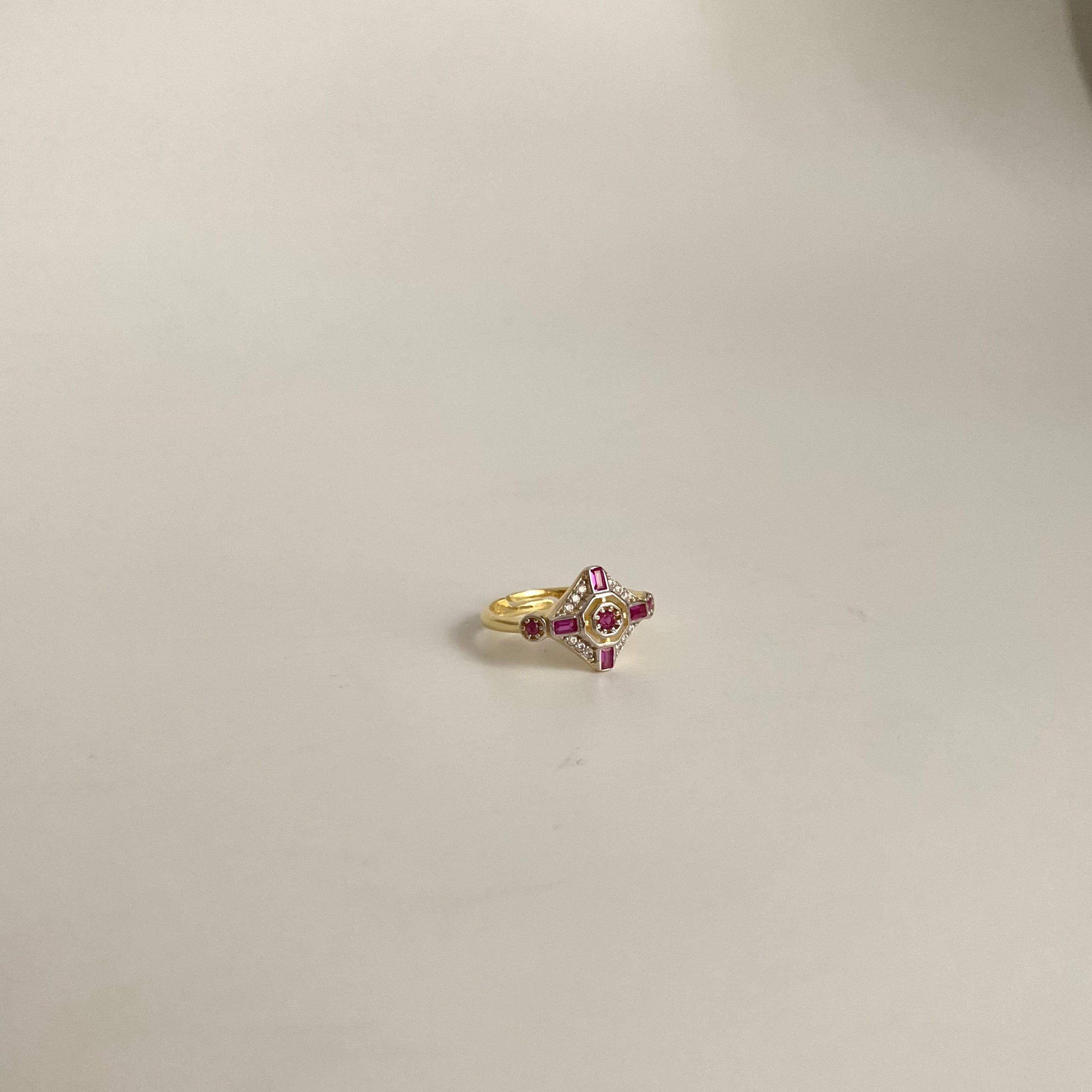 925 Gümüş Pembe Taş Vintage Yüzük