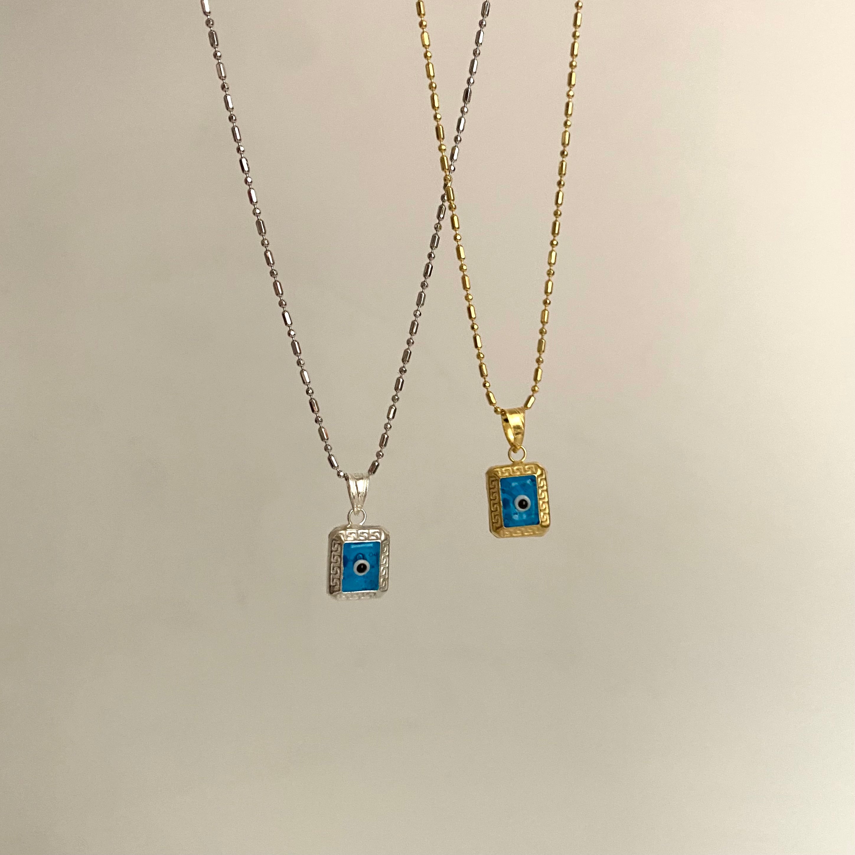 925 Gümüş Dörtgen Motif Nazar Kolye