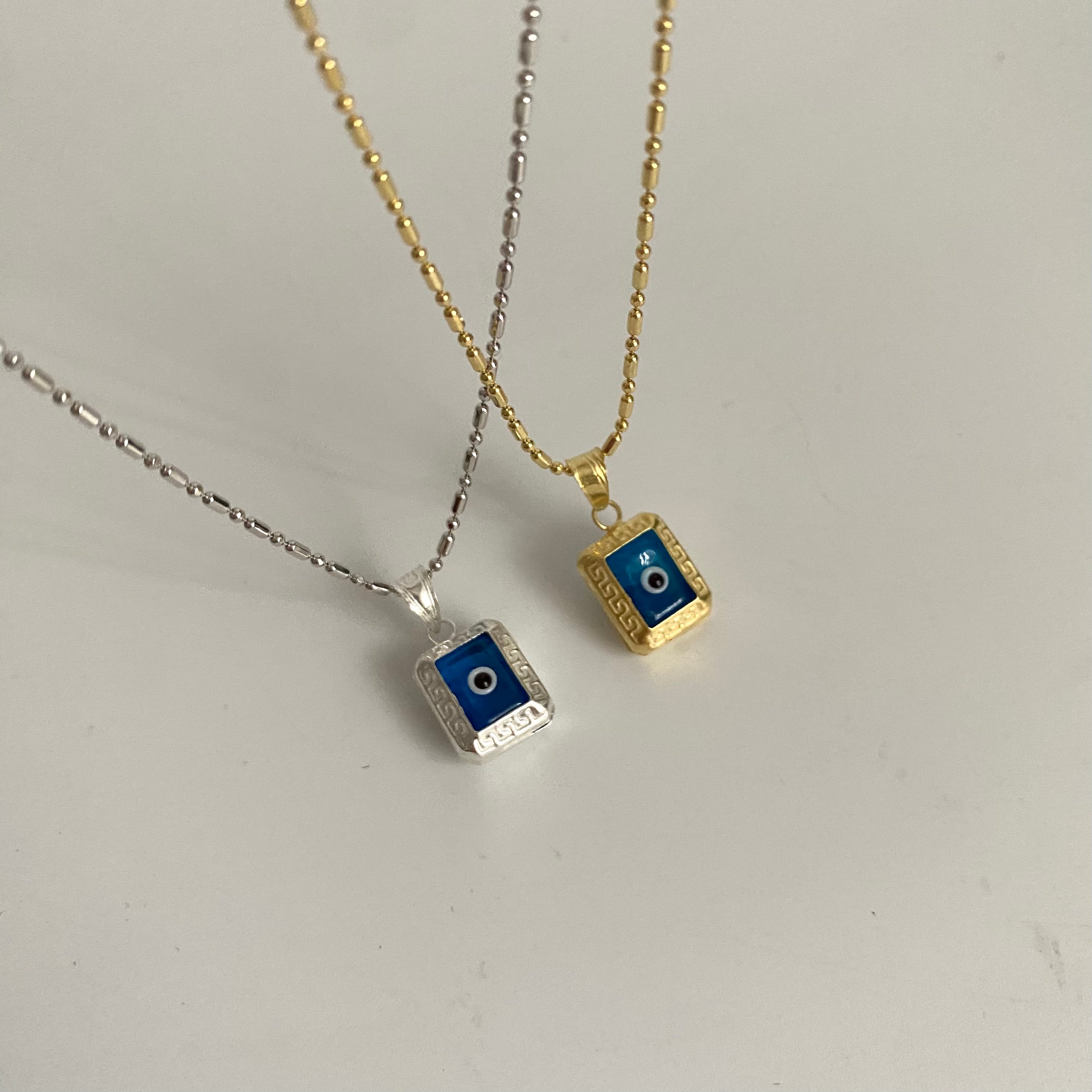 925 Gümüş Dörtgen Motif Nazar Kolye