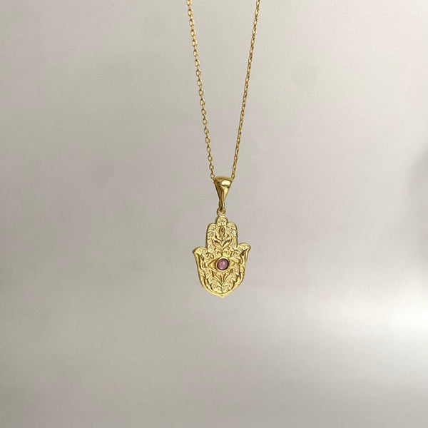 925 Gümüş Motifli Taşlı Hamsa Kolye