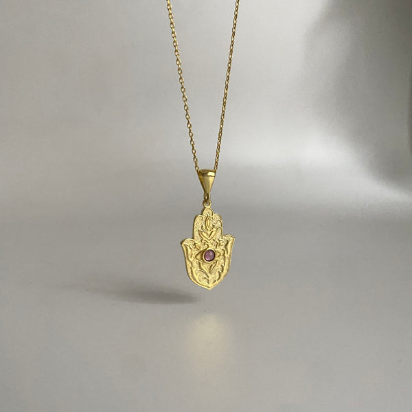 925 Gümüş Motifli Taşlı Hamsa Kolye