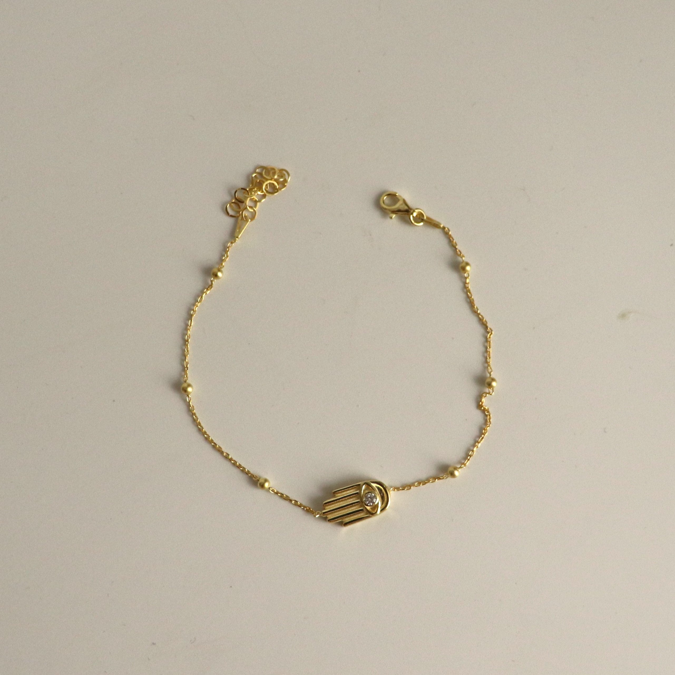 925 Ayar Gümüş Top Zincirli Hamsa Bileklik