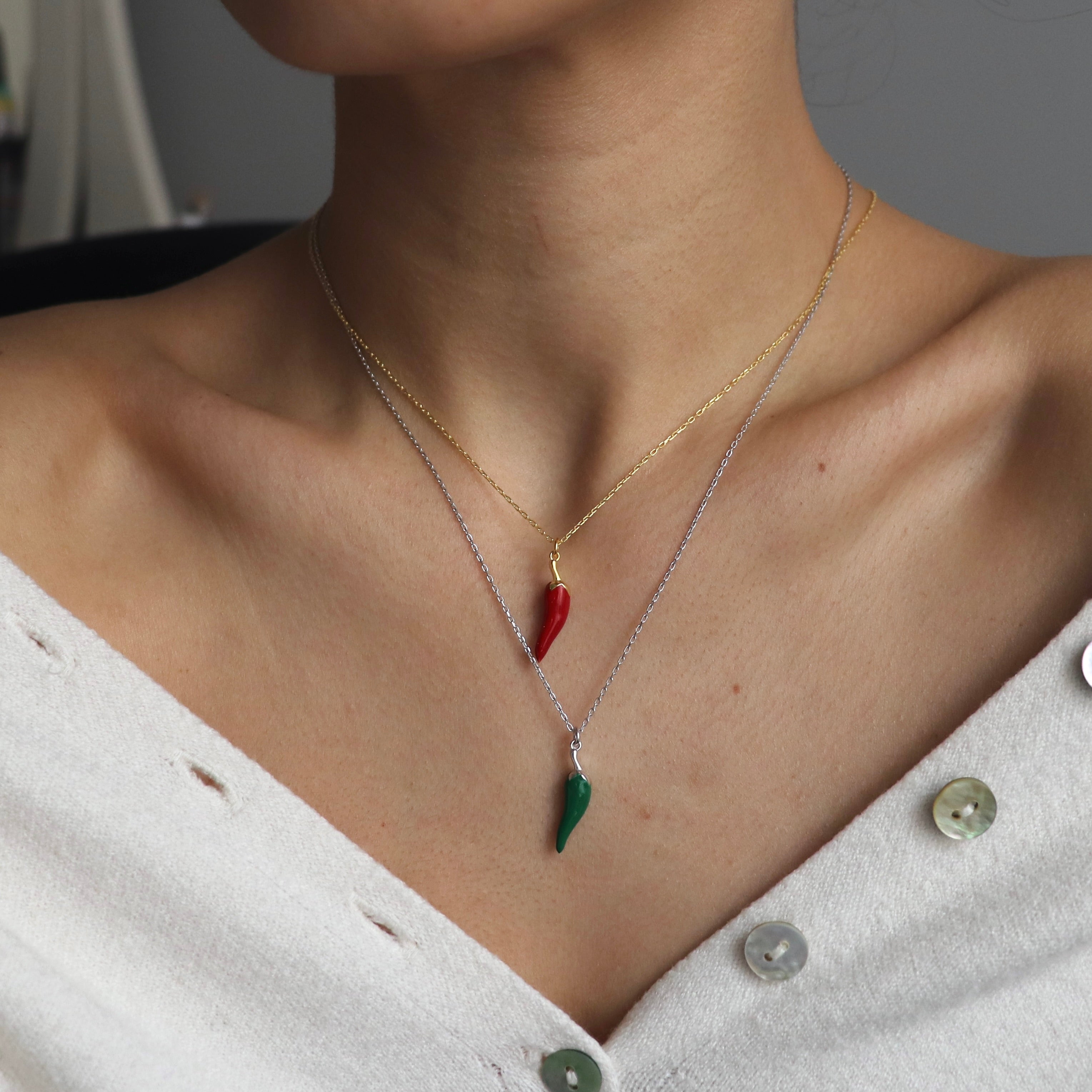 925 Gümüş Mineli Biber Kolye