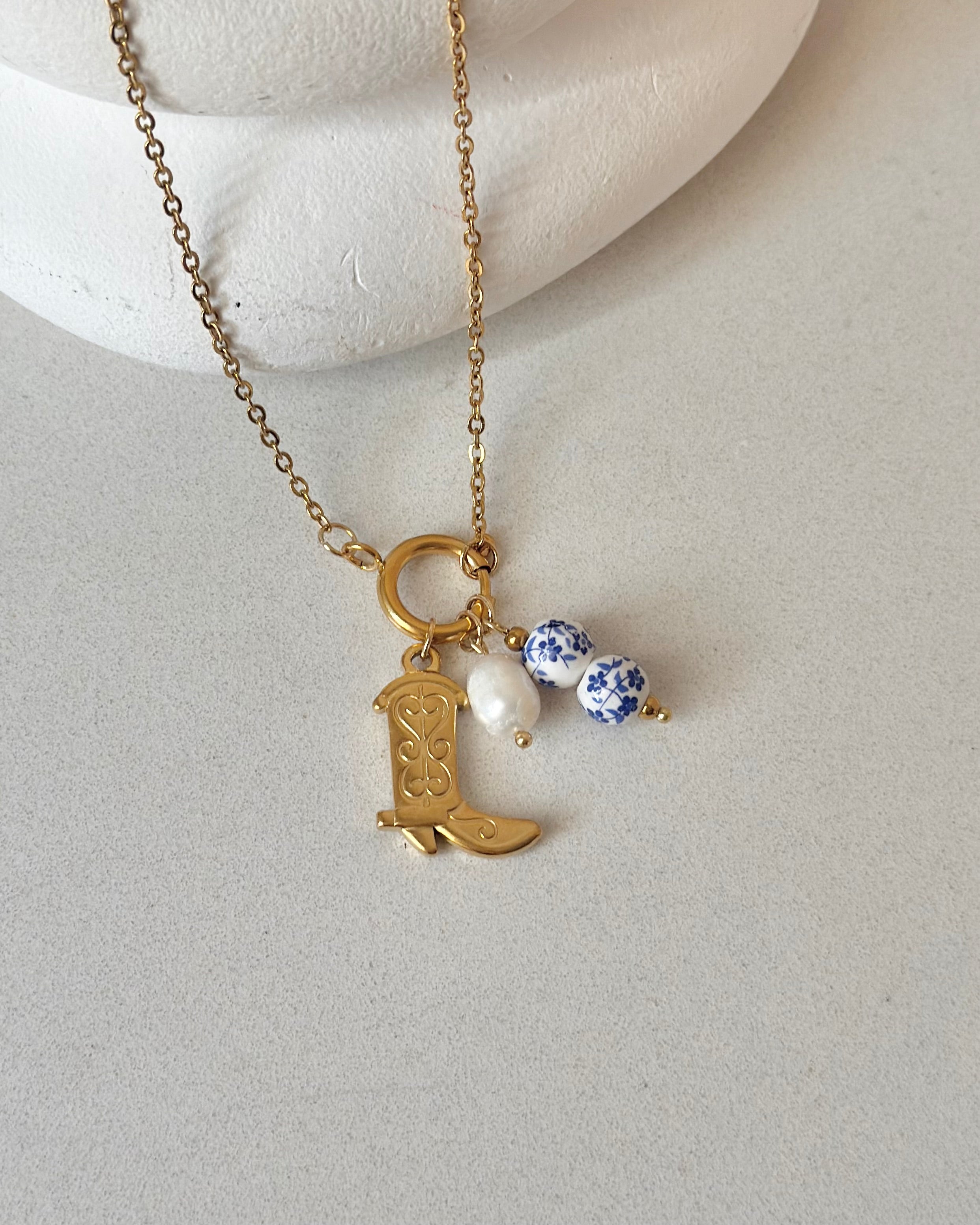 Çelik | Kovboy İnci Charm Kolye