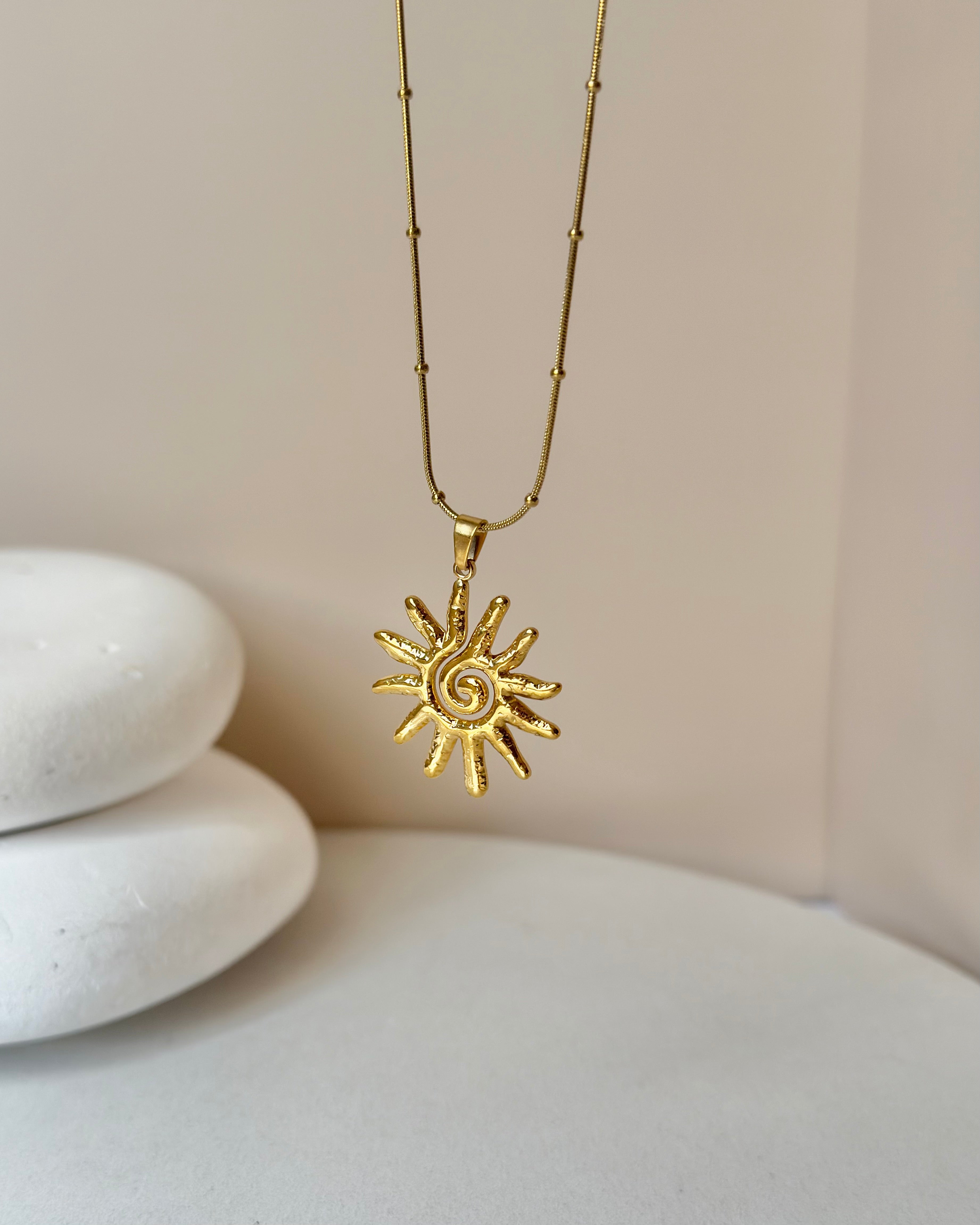 Çelik | Spiral Büyük Güneş Kolye