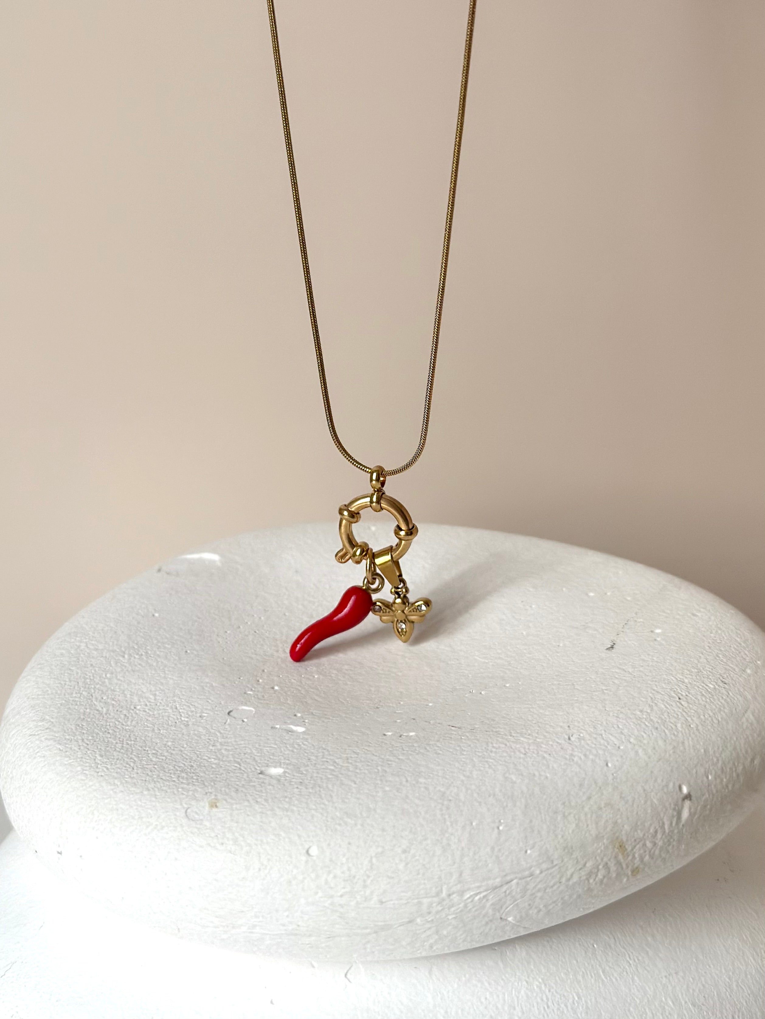 Çelik | Biber & Arı Charm Şans Kolyesi