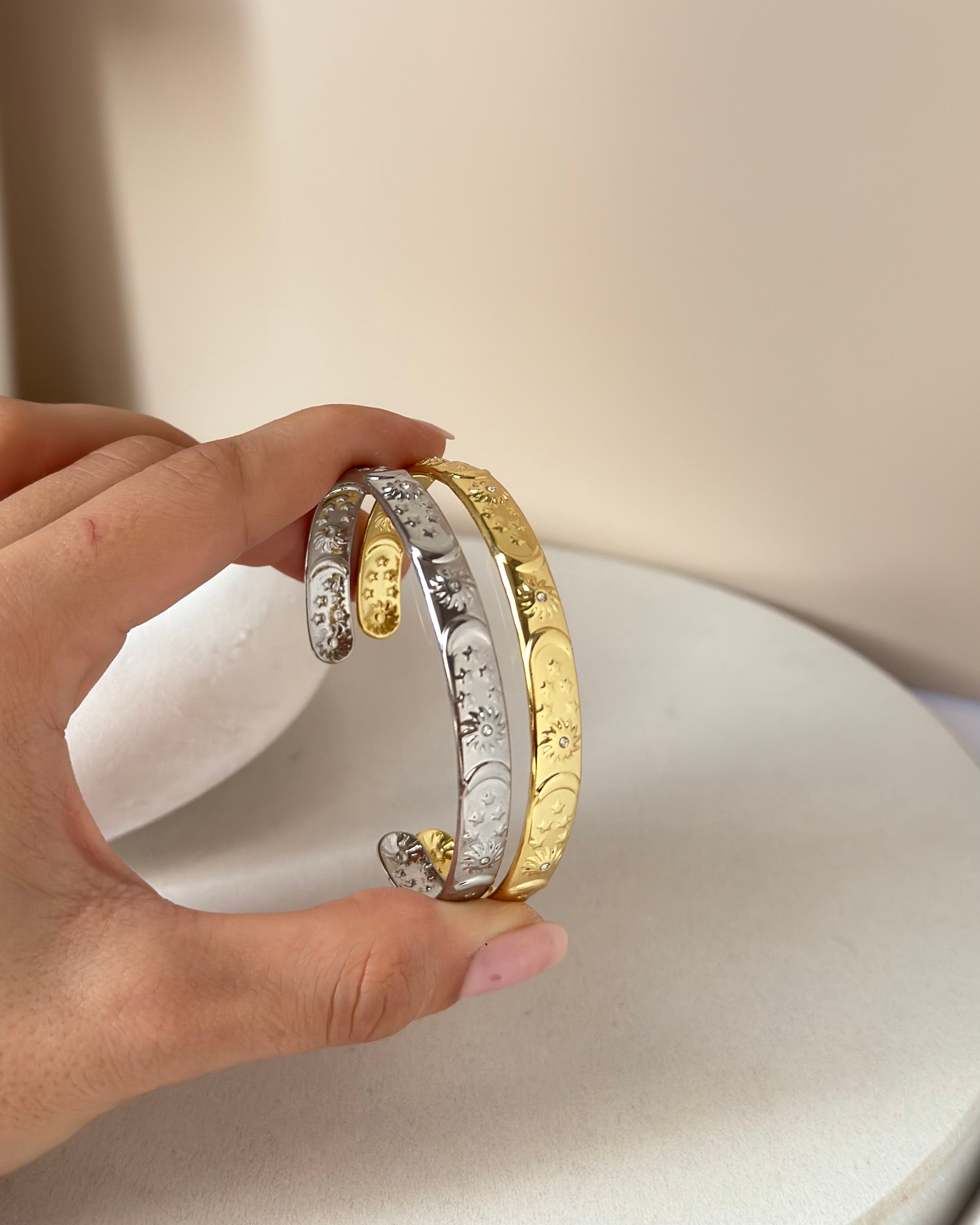 Çelik | Ay & Güneş Motif Kelepçe