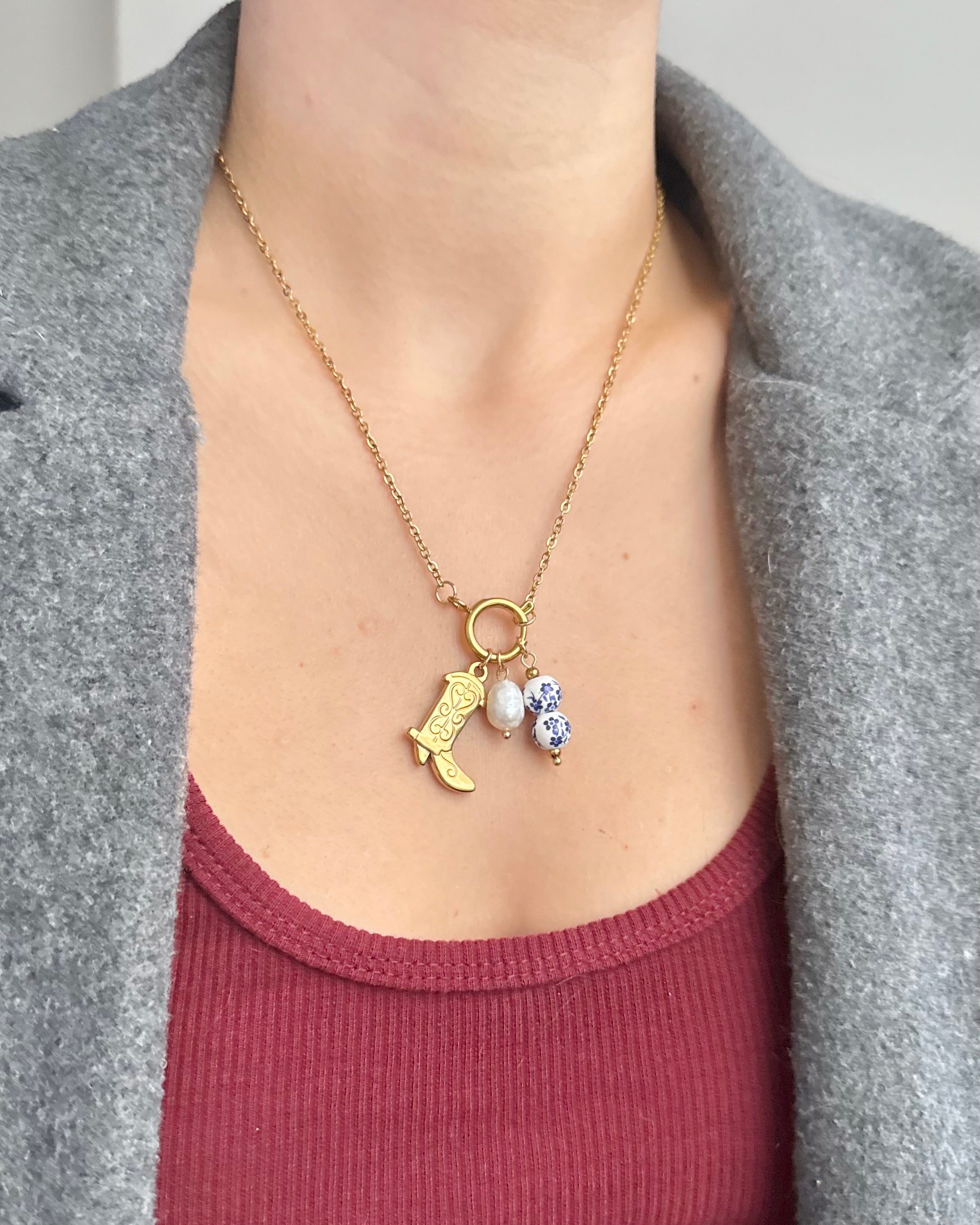 Çelik | Kovboy İnci Charm Kolye