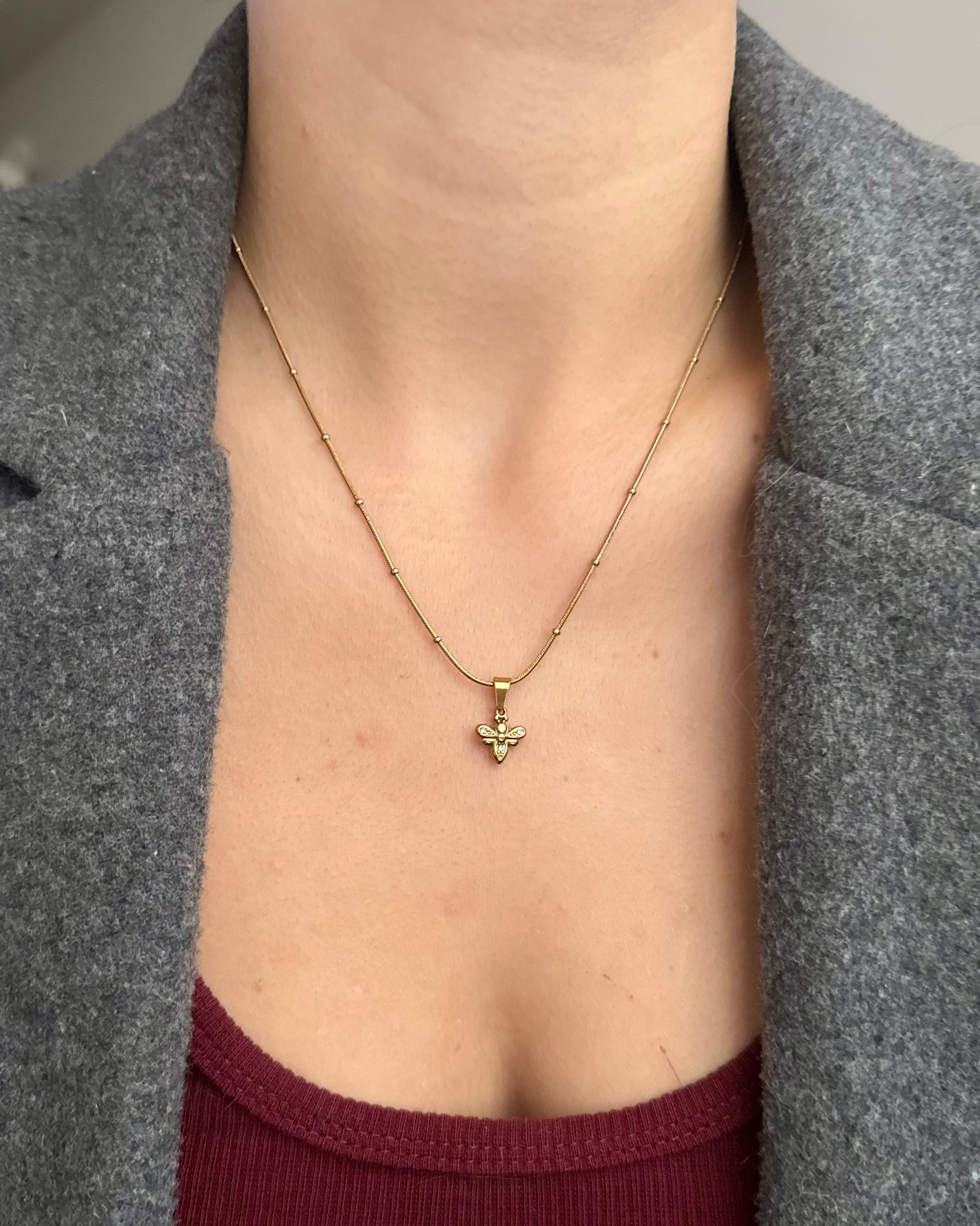 Çelik | Minimal Şans Arısı Kolye