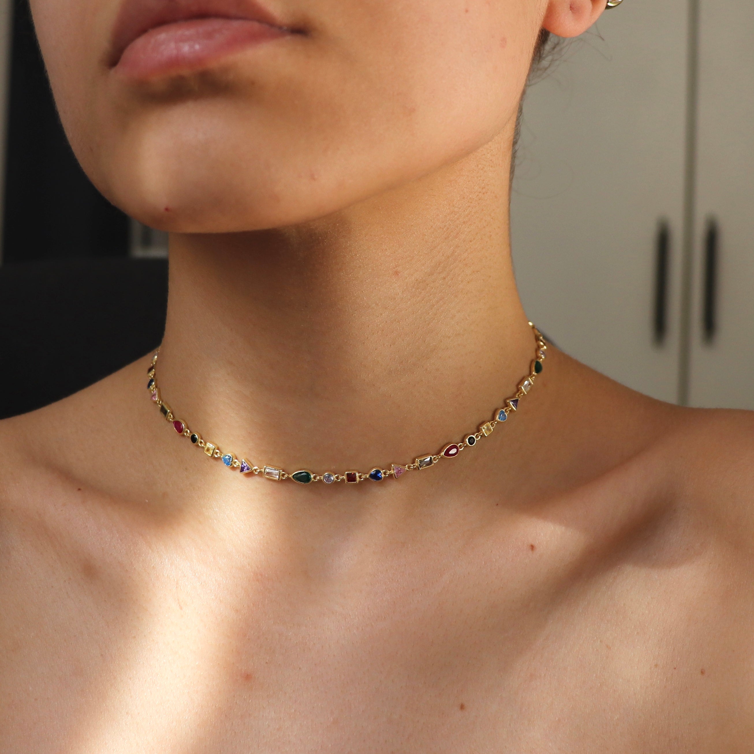 925 Gümüş Mix Sembol Renkli Choker