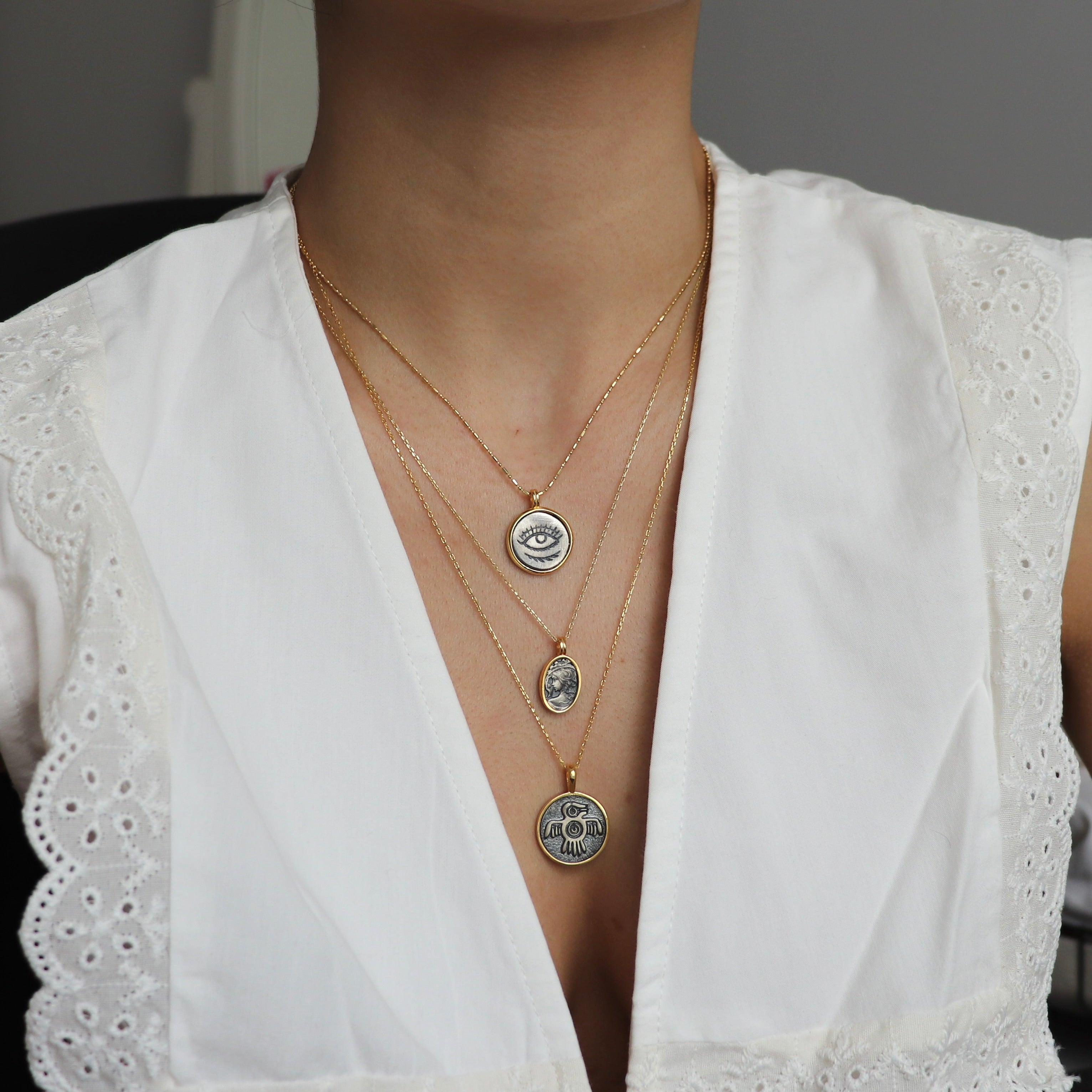 925 Gümüş Antik Celestial Göz Kolye