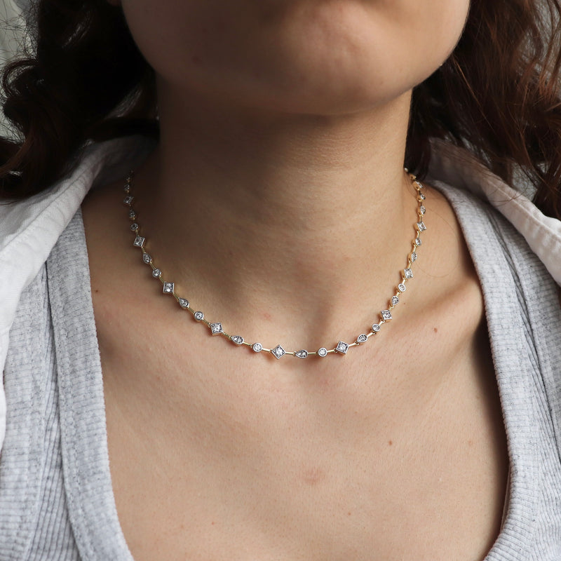 925 Gümüş Luxury Mix Renk Geometrik Kolye