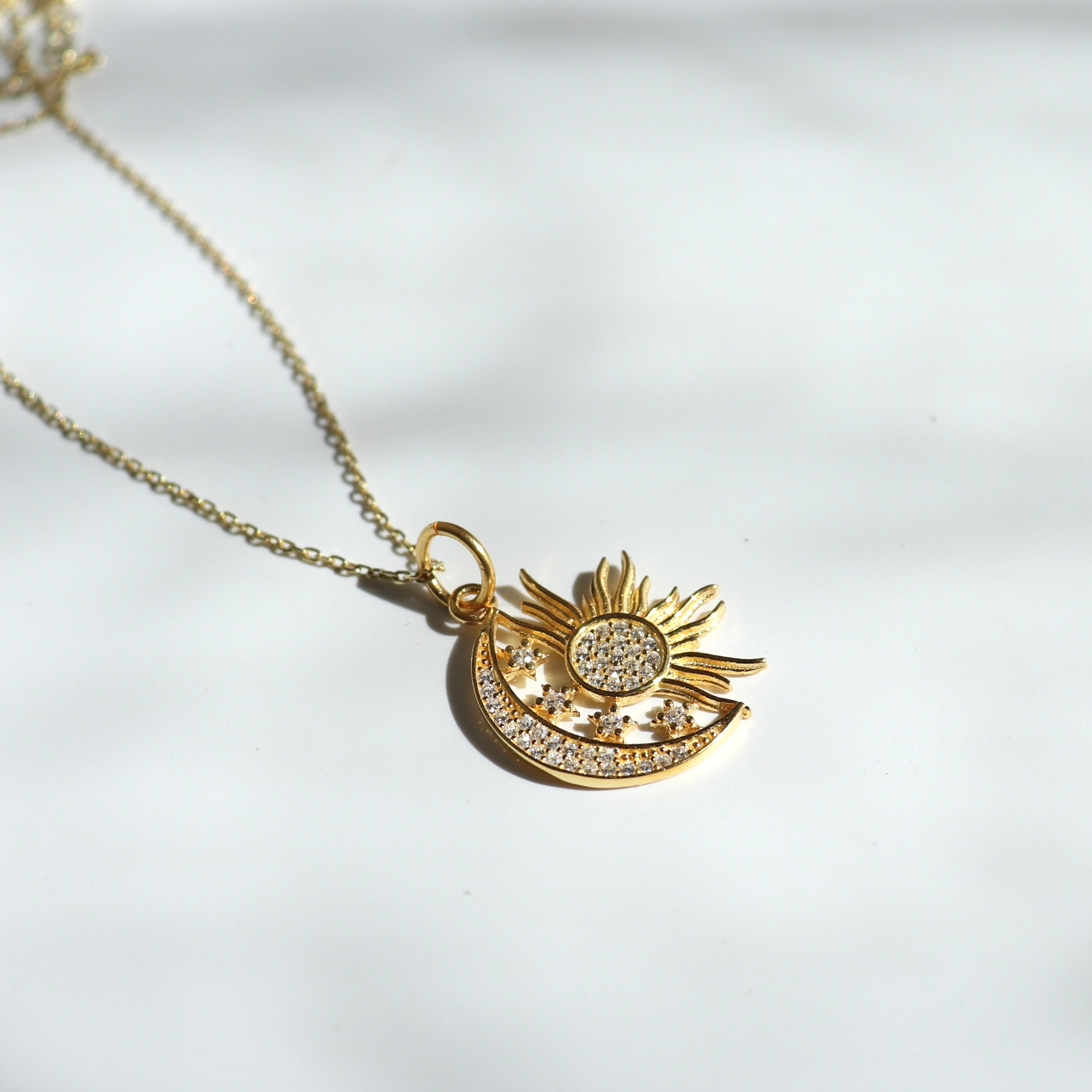 925 Gümüş Büyük Ay & Güneş Kolye