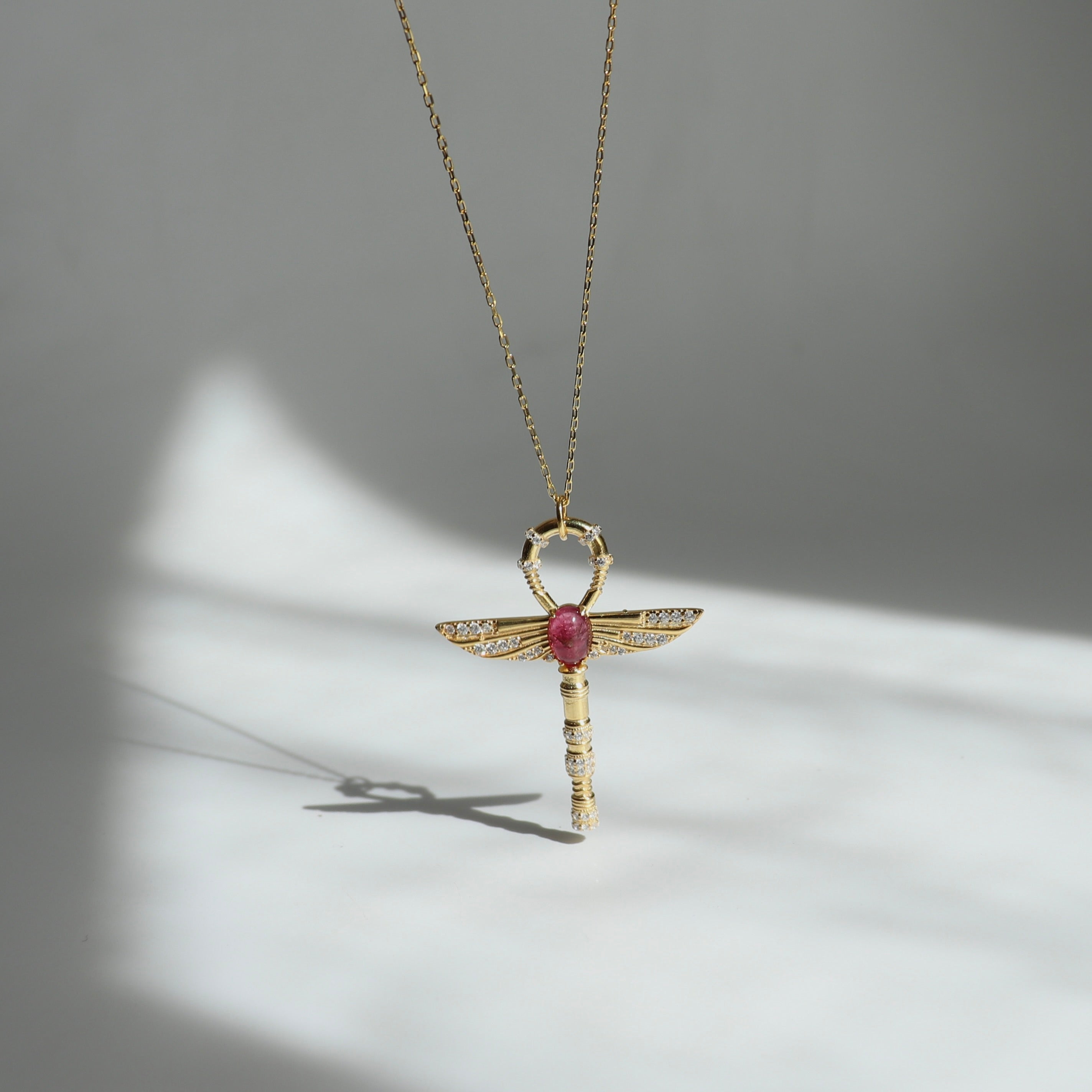 925 Gümüş Kanatlı Büyük Turmalin Kolye