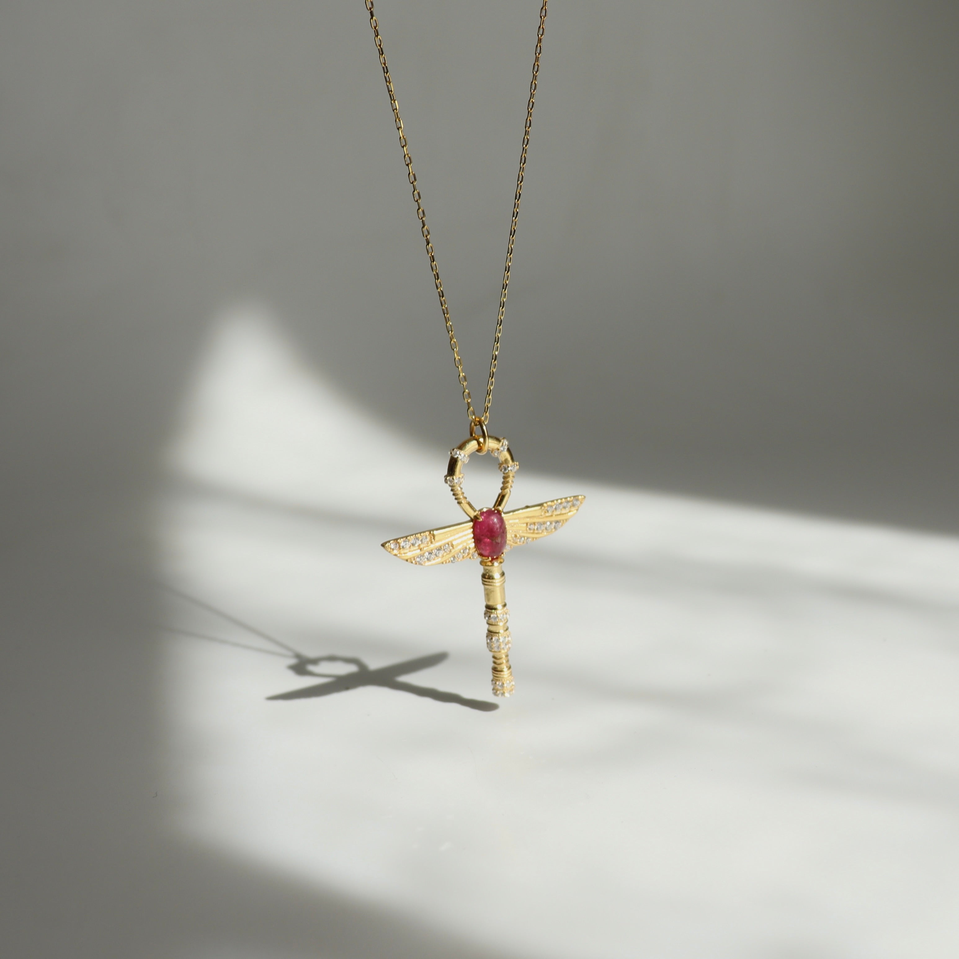 925 Gümüş Kanatlı Büyük Turmalin Kolye