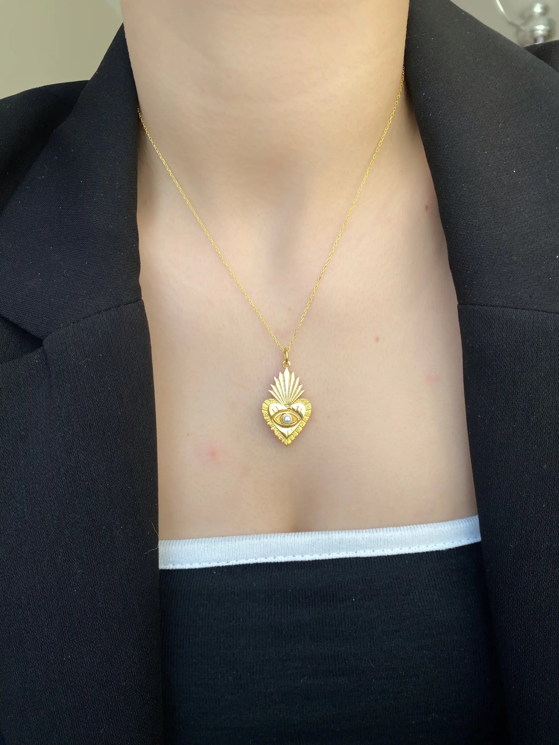 925 Ayar Gümüş | İncili Desenli Kalp Kolye