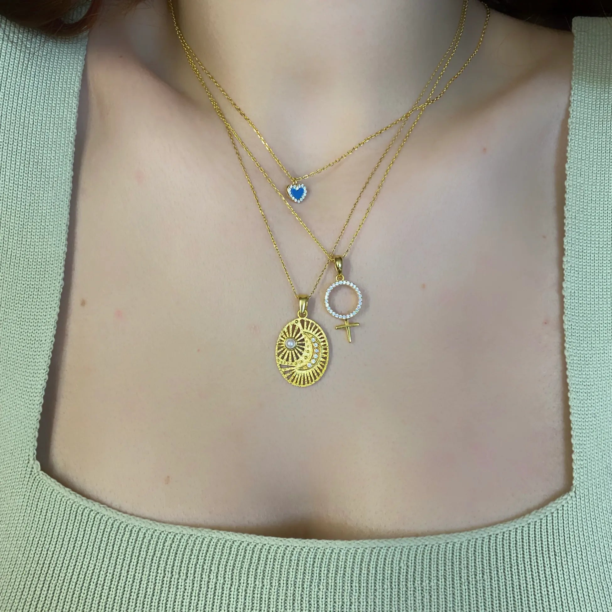 925 Ayar Gümüş | İncili Ay Plaka Kolye