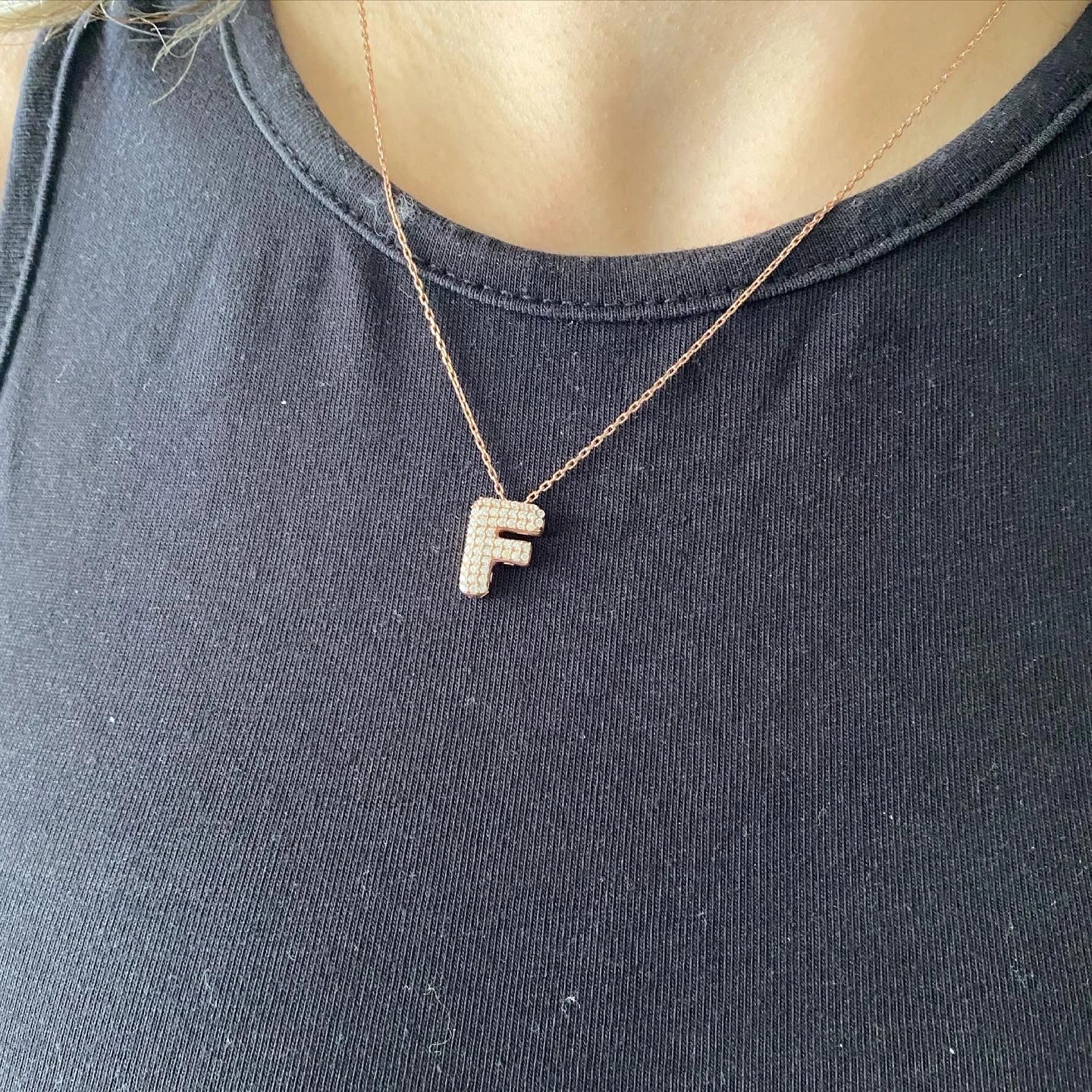 925 Ayar Gümüş | Tombul Taşlı Harf Kolye