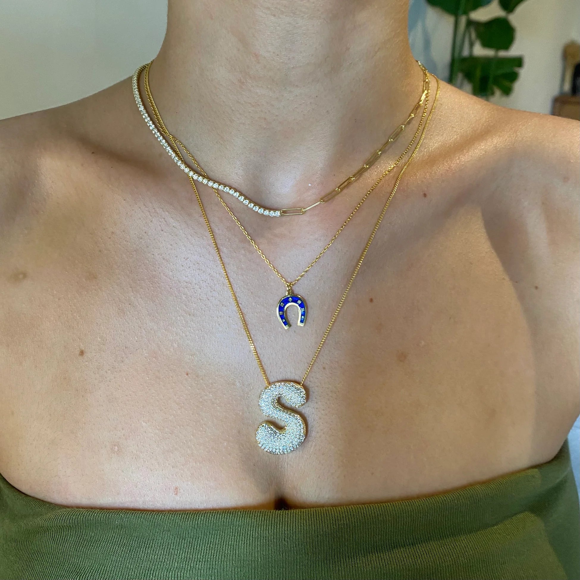 925 Ayar Gümüş Lacivert Mineli Nal Kolye