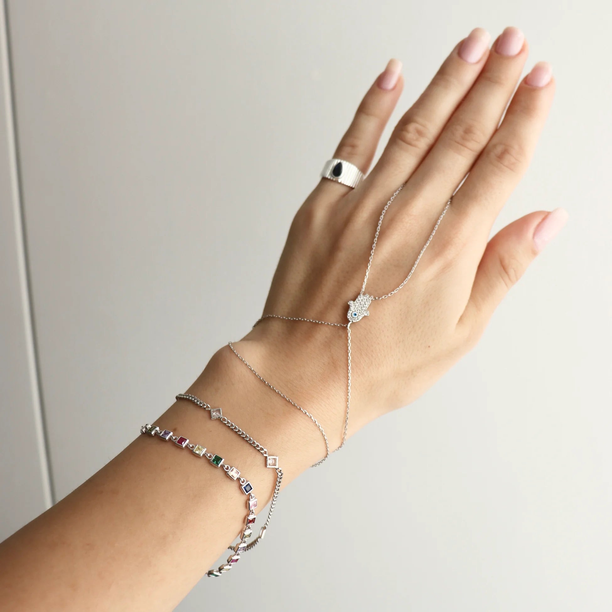 925 Ayar Gümüş Kare Renkli Taş Bileklik