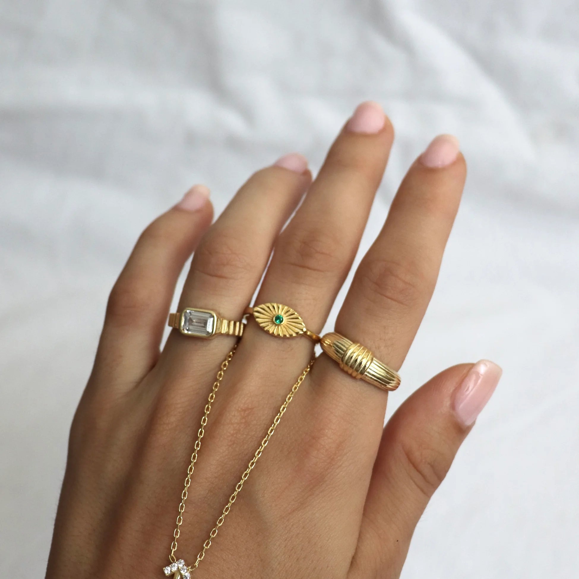 925 Ayar Gümüş Çizgili Yeşil Göz Yüzük