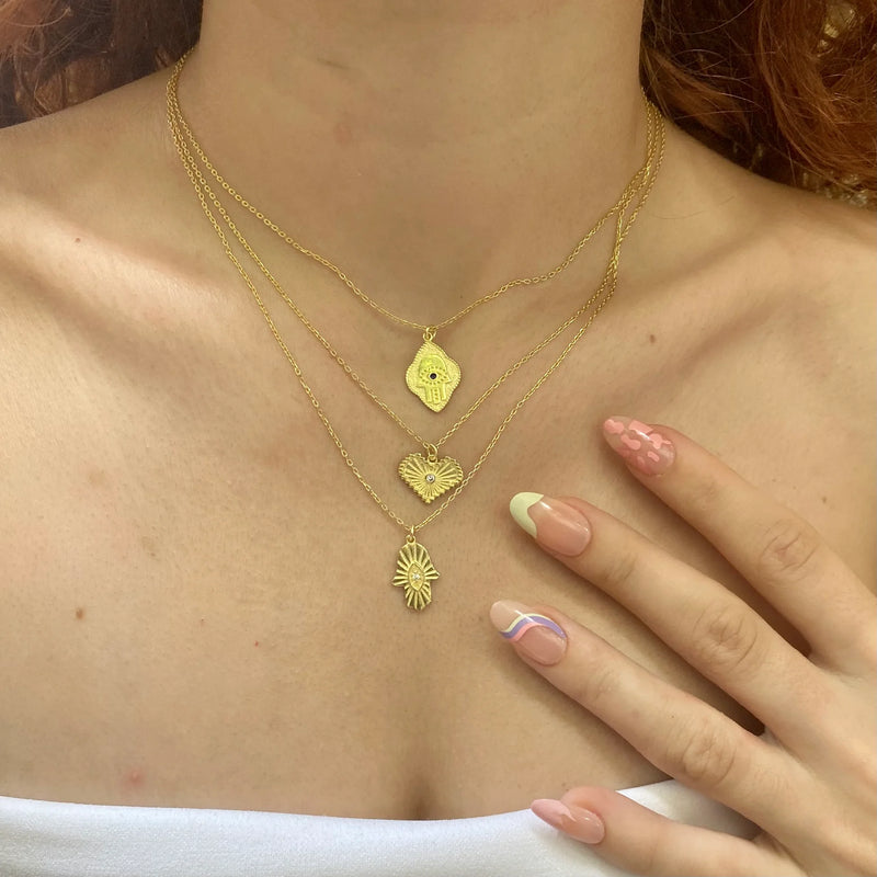 925 Ayar Gümüş Beyaz Taşlı Hamsa Kolye