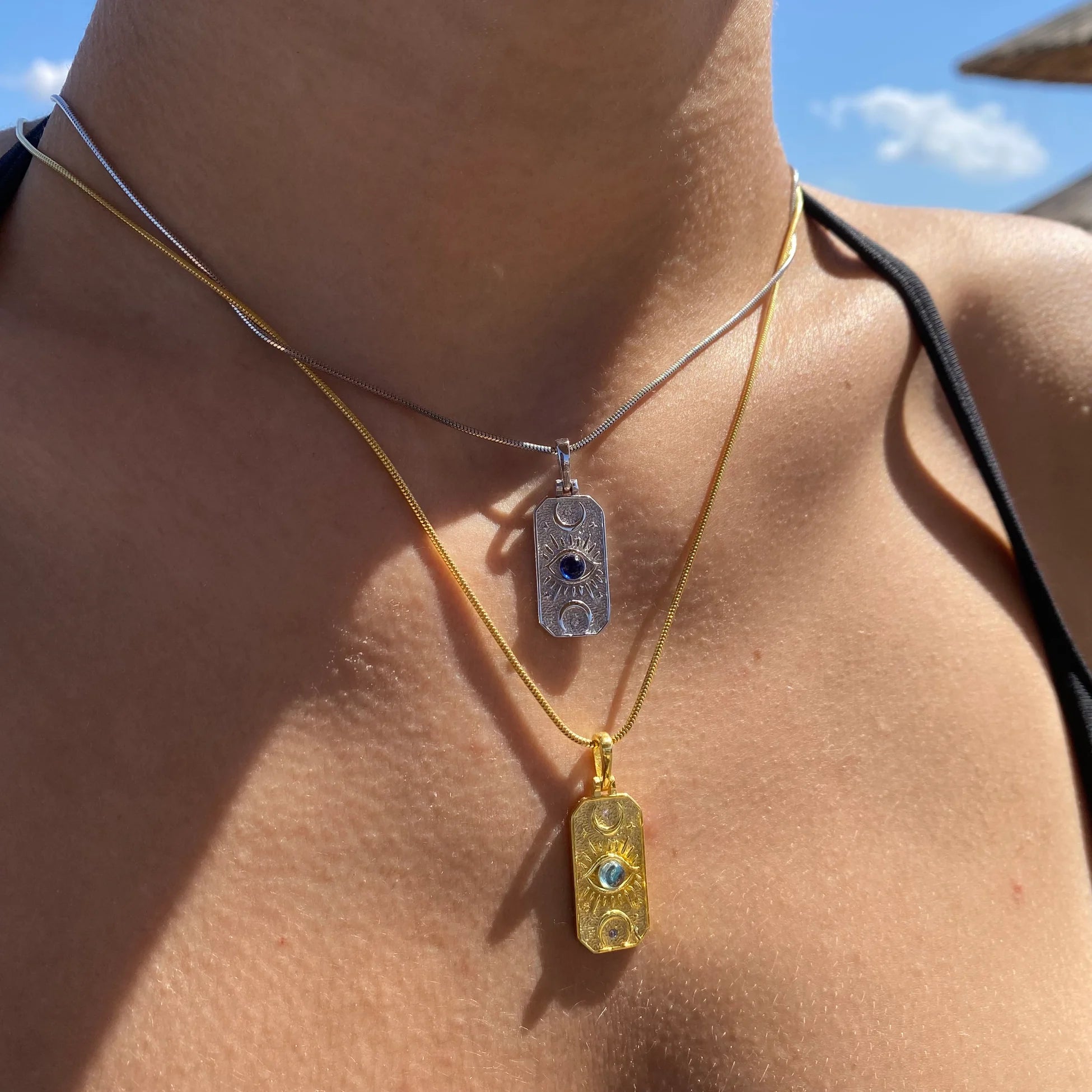 925 Ayar Gümüş Taş Detaylı Plaka Göz Kolye