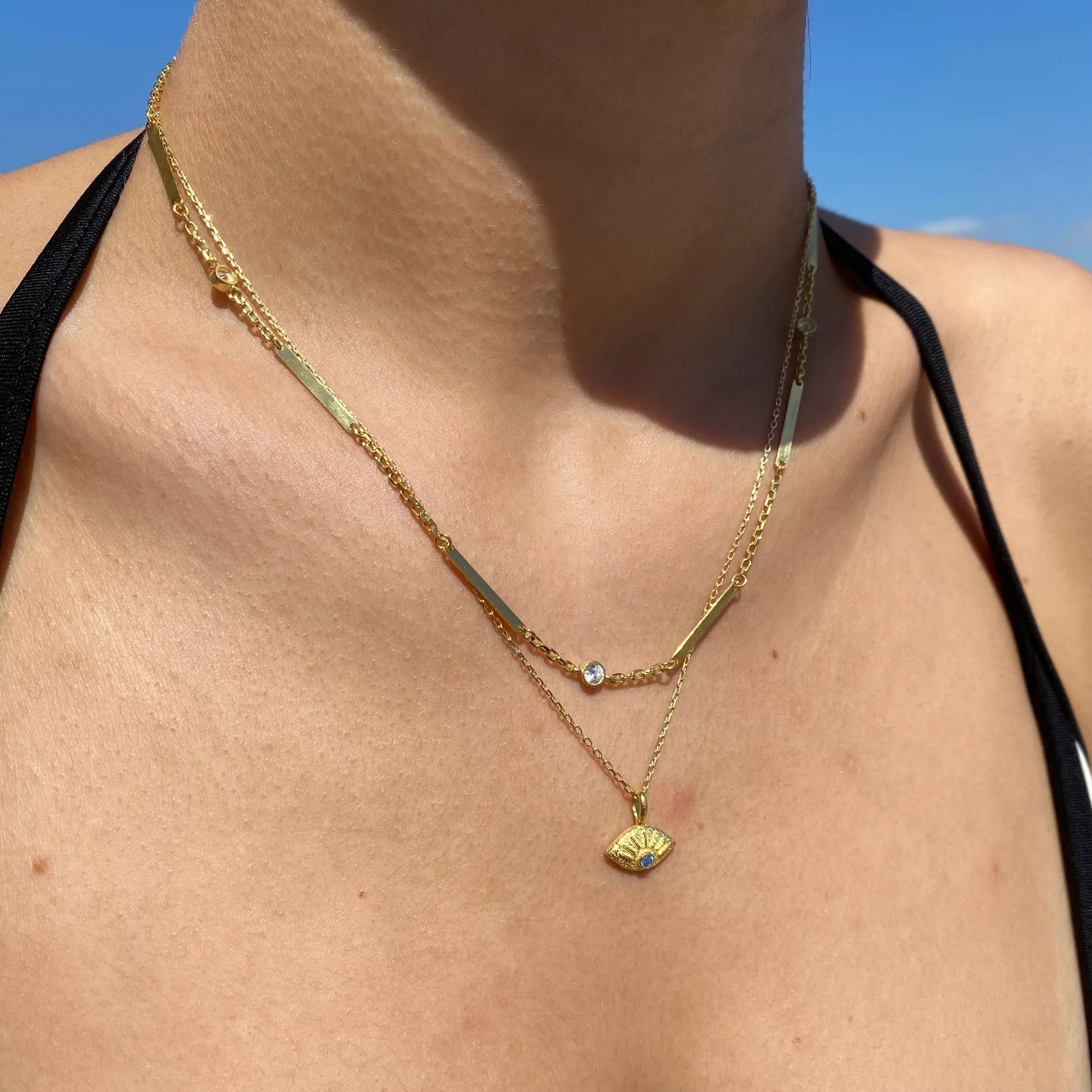 925 Ayar Gümüş Mavi Taş Mini Göz Kolye